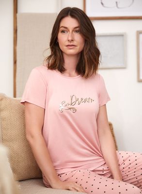 Laura - T-shirt de pyjama avec texte imprimé pour femme Multi