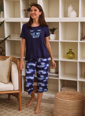 Laura - Ensemble pyjama haut et capri imprimé message pour femme Bleu