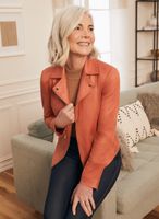 Laura - Blazer ouvert en faux suède pour femme Orange