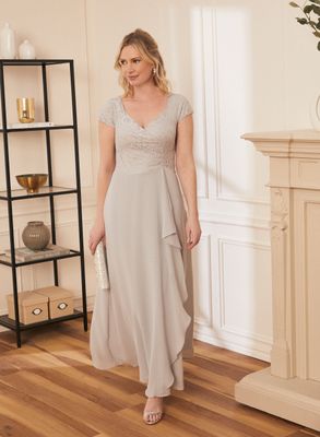 Laura - Robe en dentelle et mousseline pour femme Gris