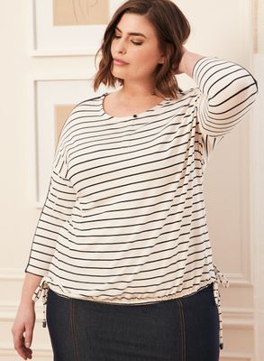 Laura Plus - T-shirt à manches ¾ et liens pour femme taille plus - Blanc