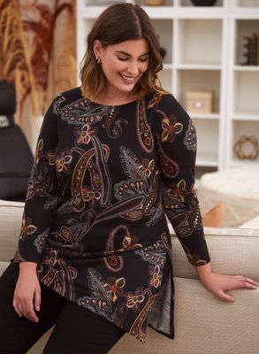 Laura plus - Haut à motif paisley pour femme taille Noir