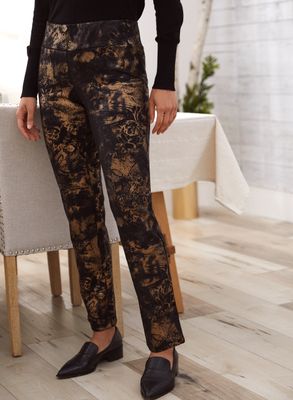 Laura - Pantalon motif métallique à enfiler pour femme Noir