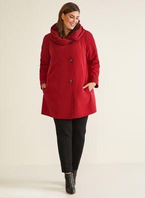 Laura Plus - Manteau boutonné à grand col pour femme taille plus - Rouge