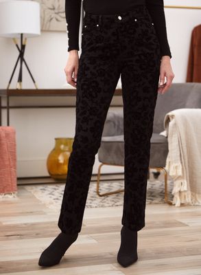 Laura Petites - Jeans à jambe droite et motif floral pour femme taille petite Noir