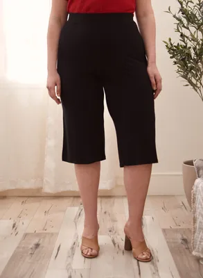 Laura plus - Capri à jambe large fendue pour femme taille Noir