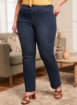 Laura Plus - Jeans à enfiler à jambe droite pour femme taille plus - Bleu