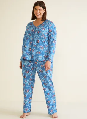 Laura Plus - Ensemble pyjama à imprimé floral pour femme taille plus - Bleu