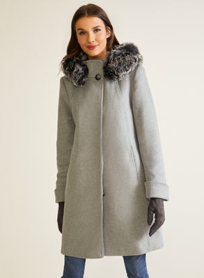 Laura Petites - Manteau à capuchon en laine mélangée pour femme taille petite Gris
