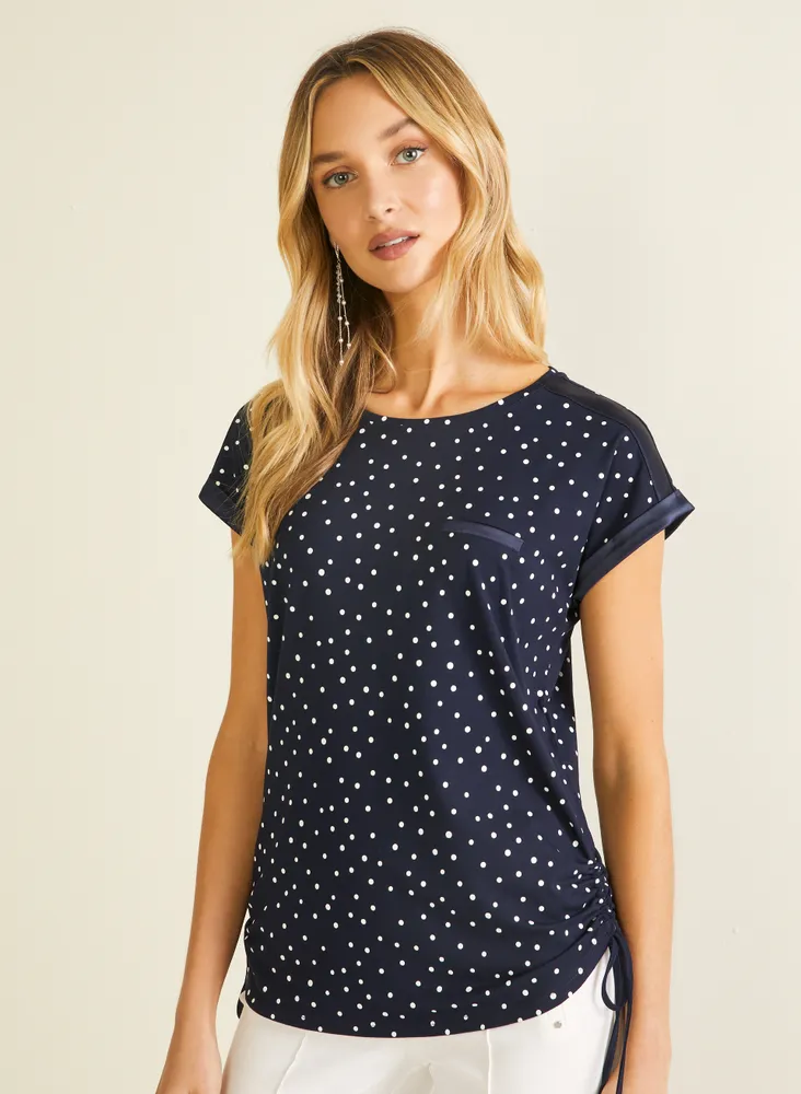 Laura Petites - T-shirt à pois et détails satinés pour femme taille petite - Bleu