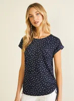 Laura Petites - T-shirt à pois et détails satinés pour femme taille petite - Bleu