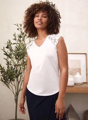 Laura Petites - T-shirt avec manches en crochet pour femme taille petite