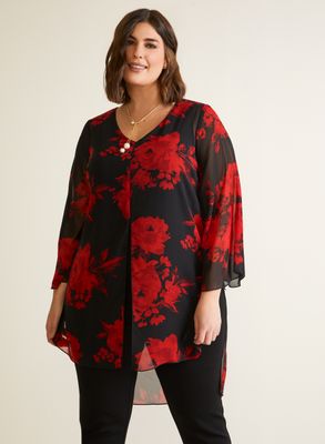 Compli K - Blouse tunique à motif floral pour femme taille plus Noir