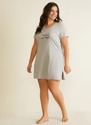 Laura Plus - Chemise de nuit à col en V pour femme taille plus - Gris