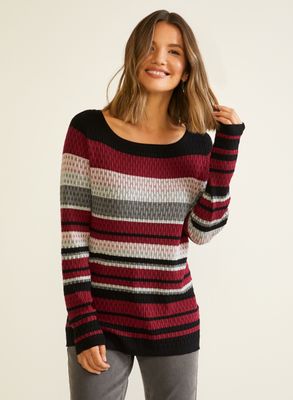 Laura - Pull à rayures en tricot texturé pour femme - Rouge