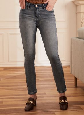 Laura - Jeans jambe étroite à broderies pour femme Bleu
