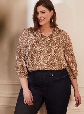 Laura plus - Blouse à motif paisley et détail ruché pour femme taille Blanc