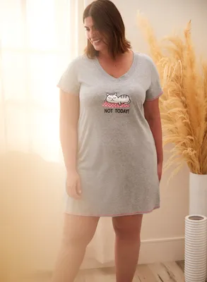 Laura plus - Robe de nuit à imprimé chat et message pour femme taille Gris