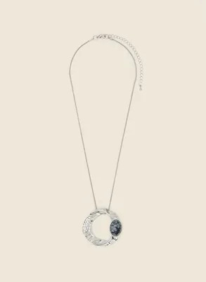 Laura - Collier à pendentif anneau et cristaux pour femme - Noir