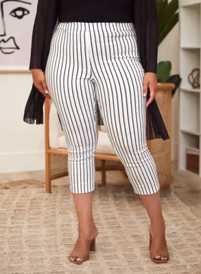 Laura plus - Capri à enfiler rayures verticales pour femme taille Noir