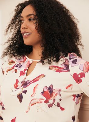 Laura plus - Blouse fleurie à col ajouré pour femme taille Blanc