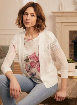 Laura Petites - Cardigan ouvert en tricot pointelle pour femme taille petite