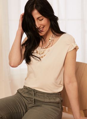 Laura Petites - T-shirt à manches courtes et détail plissé pour femme taille petite
