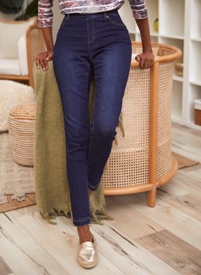 Laura Petites - Jeans à enfiler jambe étroite pour femme taille petite Bleu