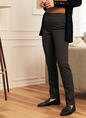 Laura - Pantalon à jambe étroite motif petits carrés pour femme Noir