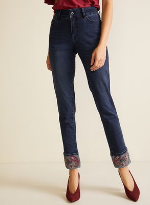 Laura Petites - Jeans avec ourlet à motif cachemire pour femme taille petite Bleu