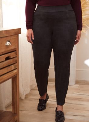 Laura plus - Pantalon à enfiler pied-de-poule pour femme taille Noir