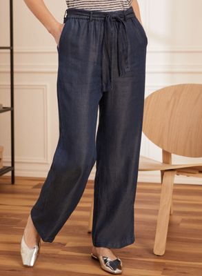 Laura - Pantalon à jambe large effet denim pour femme Bleu