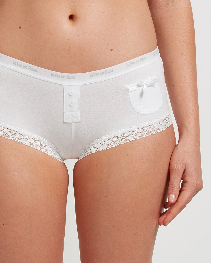 Faux Buttonholes Boyshort Panty