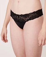 Microfiber and Wide Lace Band Thong Panty