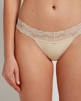 Cotton and Lace Band Thong Panty