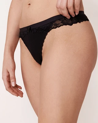 Cotton and Scalloped Trim Thong Panty