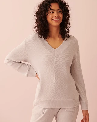 Chandail manches longues col en V côtelé tricot doux