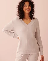 Chandail manches longues col en V côtelé tricot doux