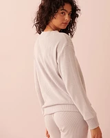 Chandail manches longues col en V côtelé tricot doux