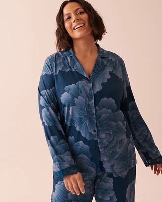 Recycled Fibers Lace Trim Button-down Shirt