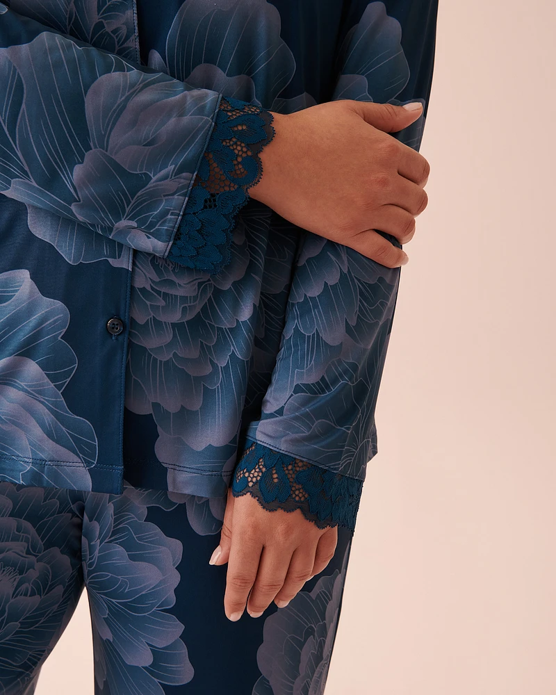 Recycled Fibers Lace Trim Button-down Shirt