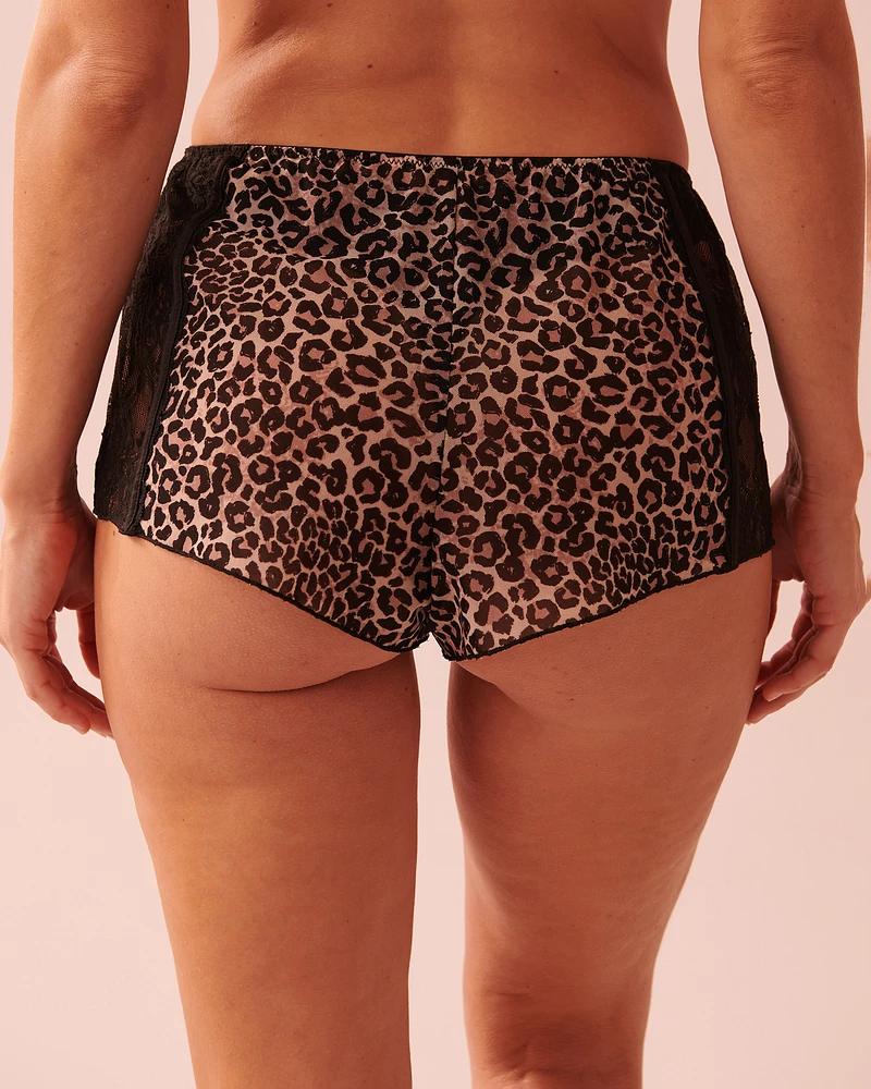 Leopard Print Mesh and Lace 2-piece Set