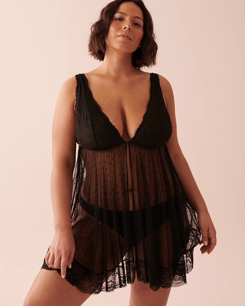 Swiss Dot Mesh and Lace Babydoll