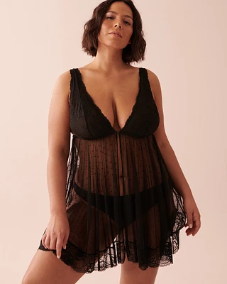 Swiss Dot Mesh and Lace Babydoll