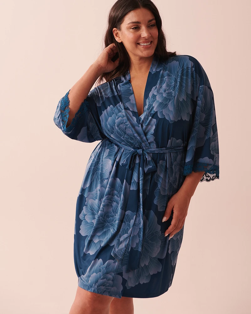 Kimono bordure de dentelle en fibres recyclées