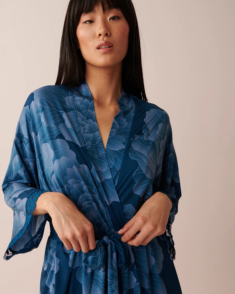 Kimono bordure de dentelle en fibres recyclées