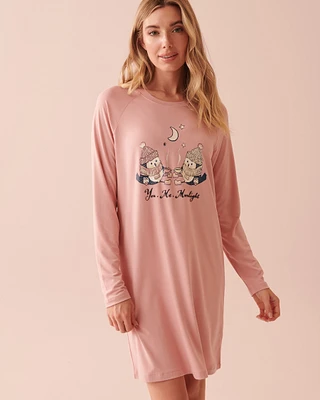 Chemise de nuit manches longues ultra douce à motif hibou