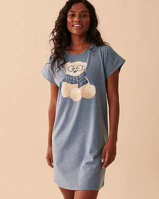 Chemise de nuit manches courtes à motif ourson intello