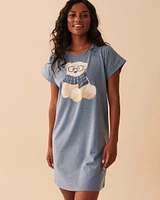 Chemise de nuit manches courtes à motif ourson intello