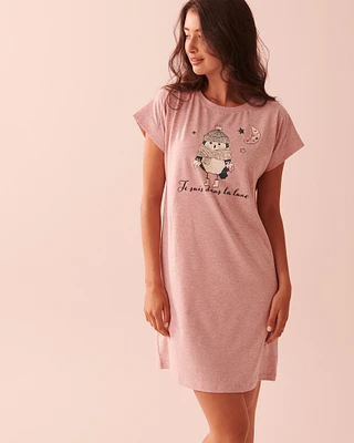 Chemise de nuit manches courtes à motif hibou